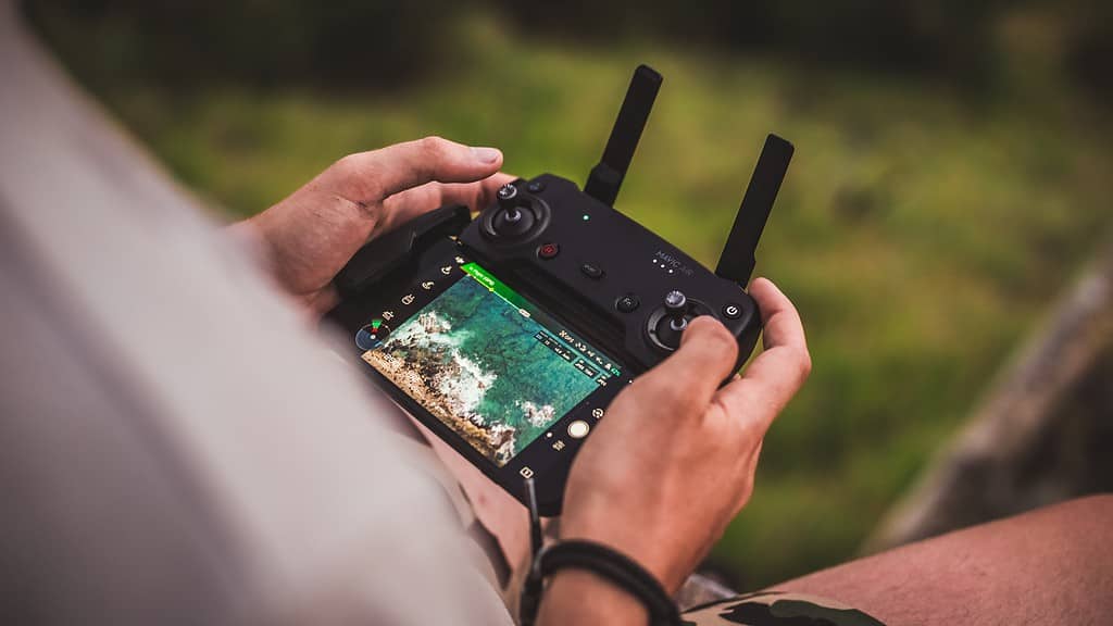 drone operators monitoring landfill methane detection