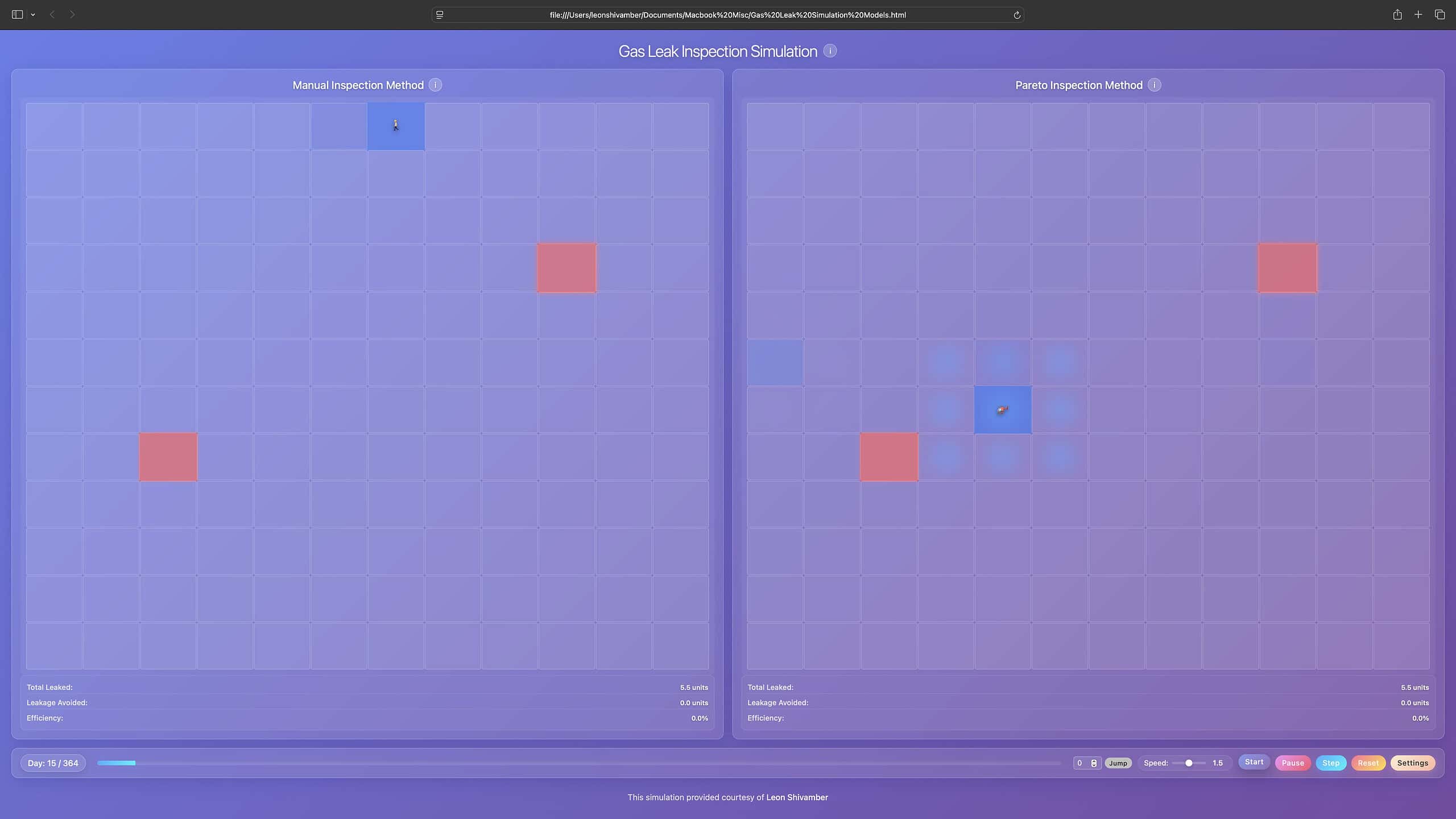 Gas leak simulation leaks are simulated randomly across the asset base